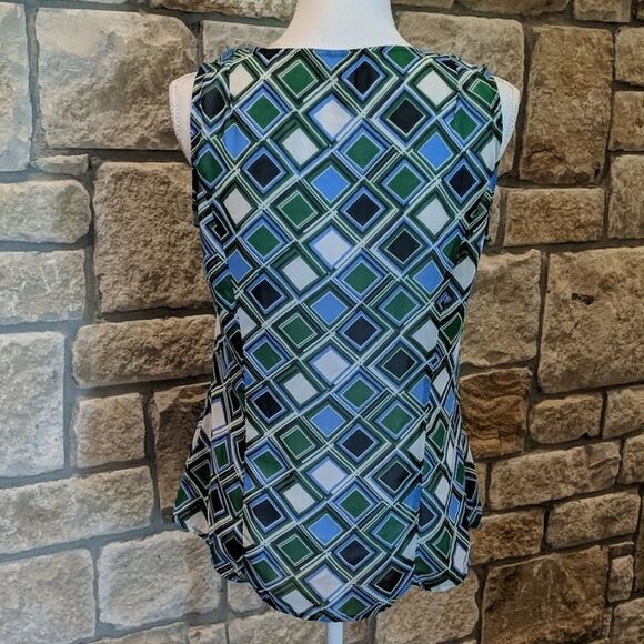Banana Republic blouse top size medium diamond blue green print ruffle - Picture 3 of 6